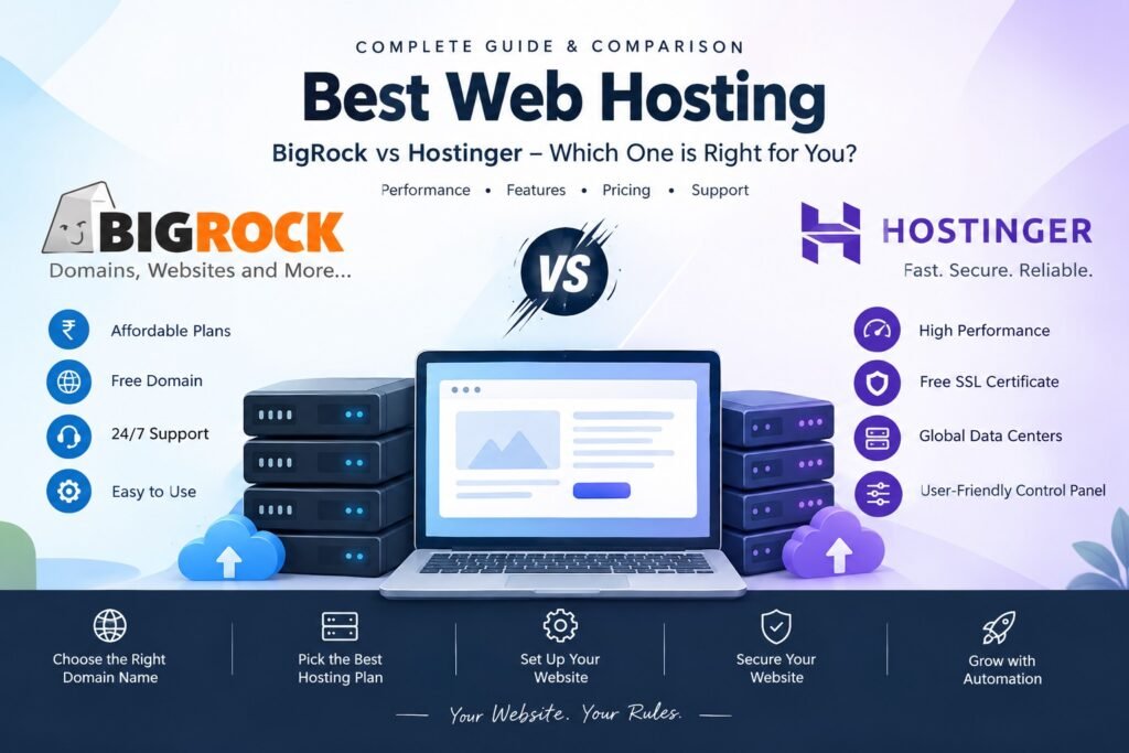 Best web hosting comparison between BigRock and Hostinger